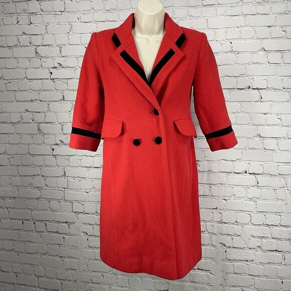 VTG Rothschild Red Wool Buttoned Collared Lined Peacoat USA Made Girls Size 7 - Picture 1 of 15